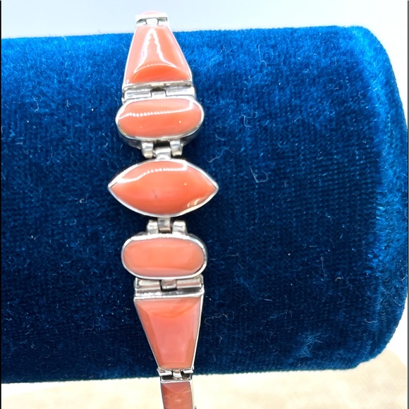 Mexico Jewelry - Vintage Sterling Silver Coral Bracelet signed 950 Mexico 7 1/2” length coral